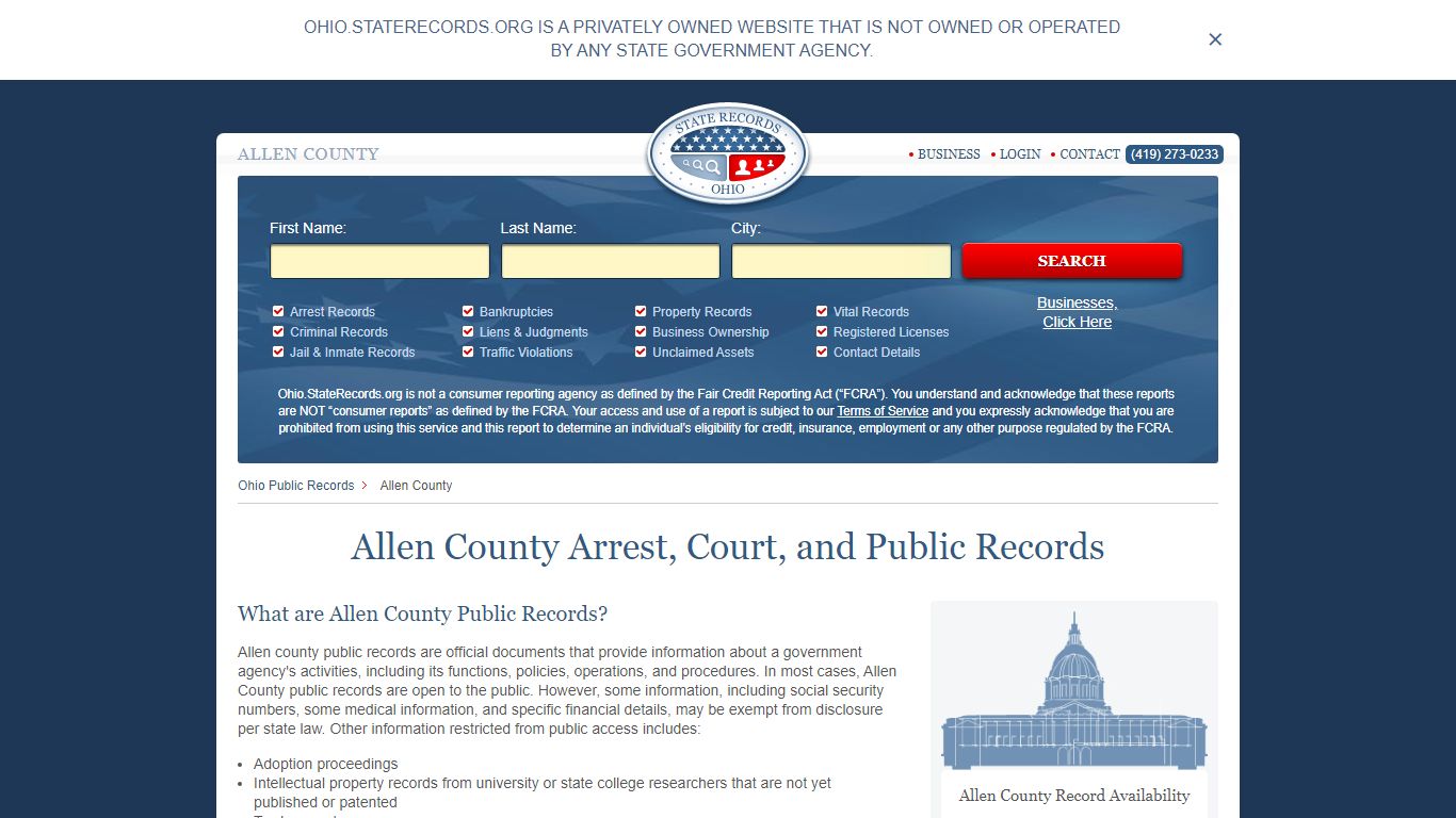 Allen County Arrest, Court, and Public Records
